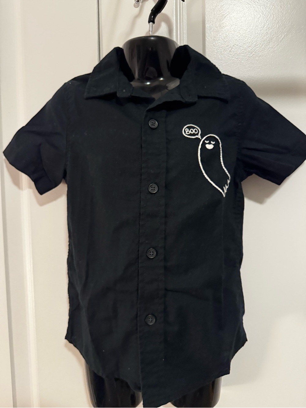 Cat & Jack Black Short-Sleeve Button-Up Shirt with Ghost Embroidery